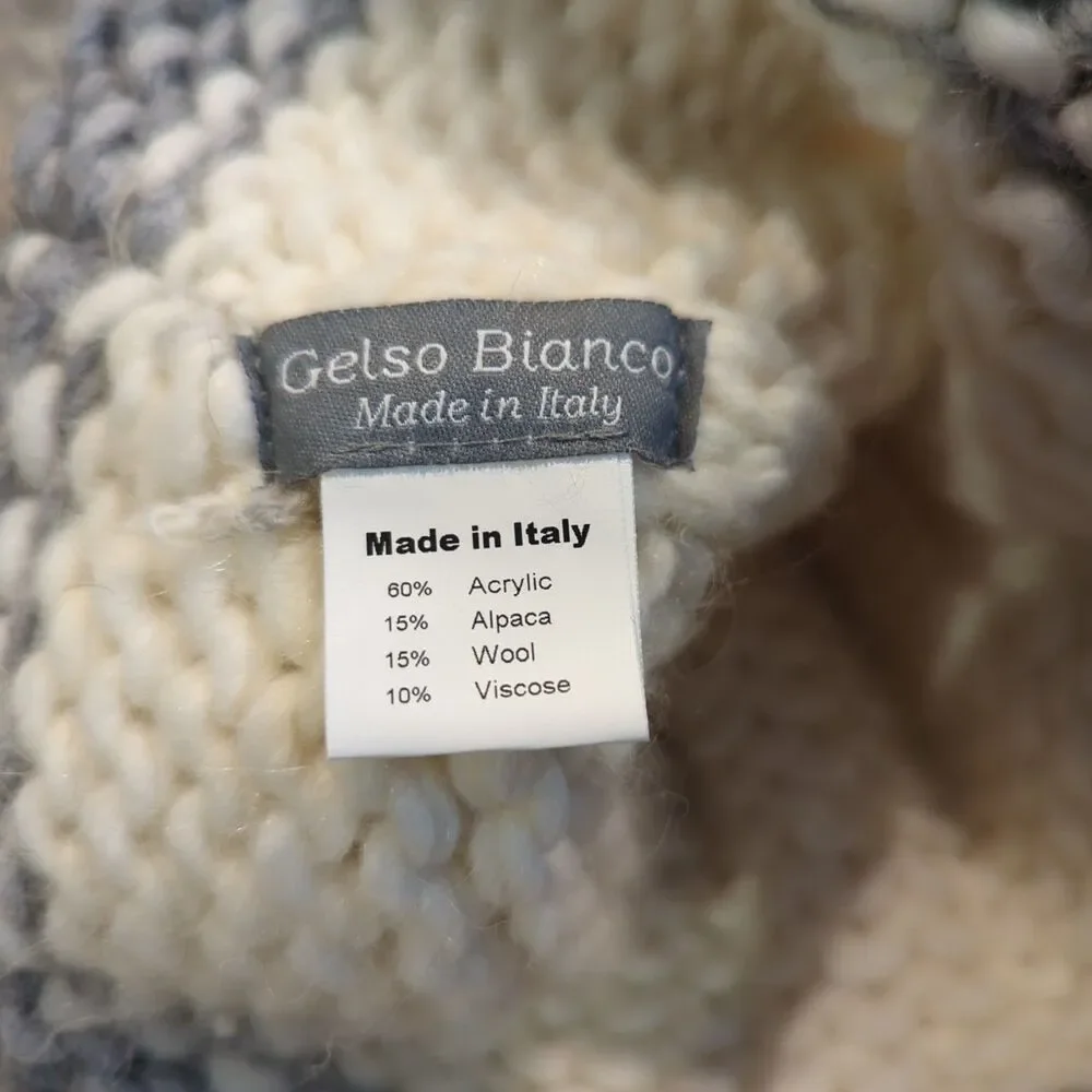 Gelso Bianco Winter Hat Beige Gray Wool Alpaca Blend Pom Pom Winter Snow